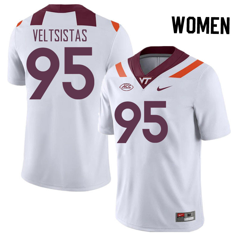 Women #95 Nick Veltsistas Virginia Tech Hokies College Football Jerseys Stitched Sale-White - Click Image to Close